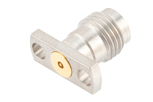 2.4mm Female Field Replaceable Connector 2 Hole Flange Mount 0.009 inch Pin, .355 inch Hole Spacing with Metal Contact Ring