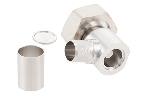 7/16 DIN オス直角 コネクタ 圧着/はんだ 接続,  PE-C600, .600 インチ, LMR-600, LMR-600-DB