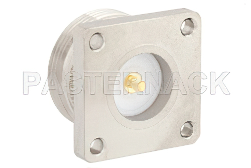 7/16 DIN メス コネクタ、ねじ式ピン接続、4ホールパネルマウント、ピンターミナル、.975インチ穴間隔