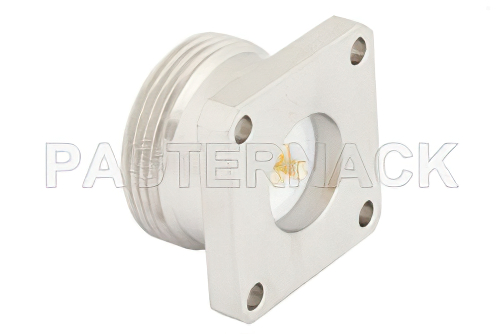 7/16 DIN メス コネクタ、ねじ式ピン接続、4ホールパネルマウント、ピンターミナル、.975インチ穴間隔