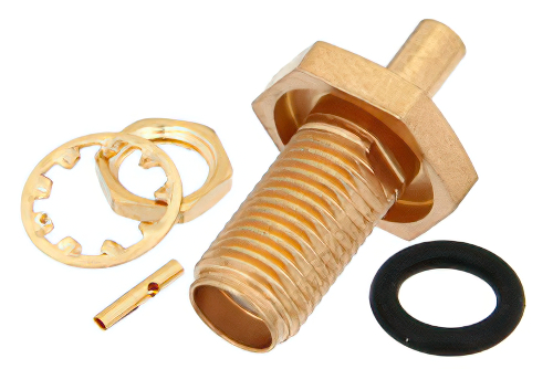 SMA メス バルクヘッドマウントコネクタ、はんだ接続、PE-047SR、PE-SR047AL、PE-SR047FL、.235インチD穴