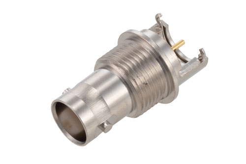 BNC メス バルクヘッドマウント コネクタ, はんだ接続, エンドランチ PCB, .500 インチ直径