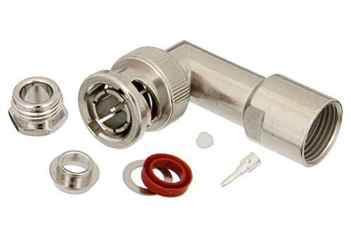 75 Ω BNC オス 直角コネクタ、クランプ/はんだ接続、RG59、RG62、RG71