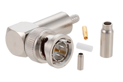 75 Ω BNC オス 直角コネクタ、圧着/はんだ接続、RG179、RG187
