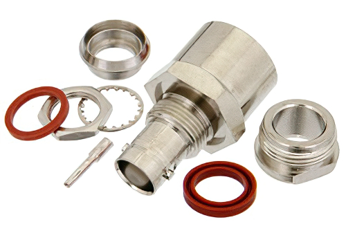 BNC メス バルクヘッドマウントコネクタ、クランプ/はんだ接続、RG214、RG213、RG393、RG8、RG225、RG11、RG216、RG144、RG215、RG9、.480インチD穴