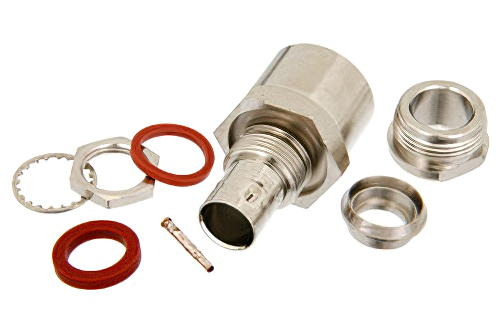 75 Ω BNC メス バルクヘッドマウントコネクタ、クランプ/はんだ接続、RG11、RG216、.480インチD穴