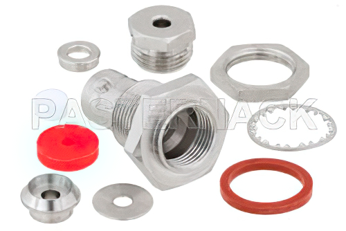 75 Ω BNC メス バルクヘッドマウントコネクタ、クランプ/はんだ接続、RG179、RG187、.480インチD穴