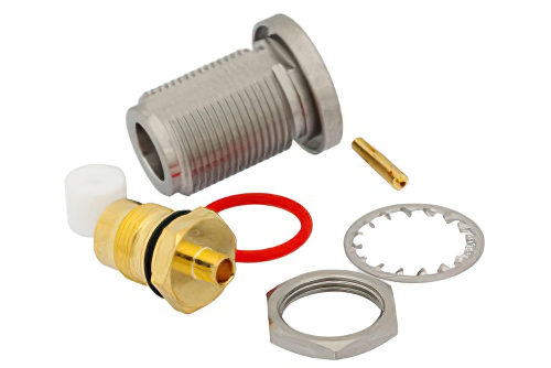 N メス バルクヘッドマウントコネクタ、はんだ接続、PE-SR402AL、PE-SR402FL、PE-SR402FLJ、PE-SR402TN、RG402、.640インチDD穴