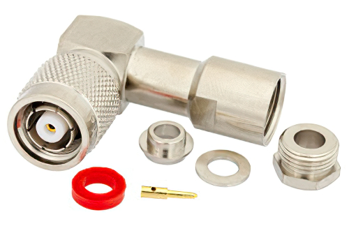 逆極性 TNC オス 直角コネクタ、クランプ/はんだ接続、RG58、RG55、RG141、RG142、RG223、RG400