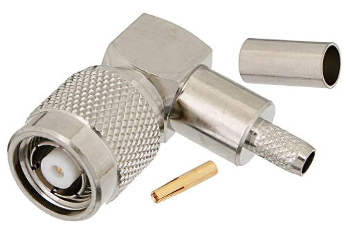 逆極性 TNC オス 直角コネクタ、圧着/はんだ接続、RG58、RG303、RG141、PE-C195、PE-P195、LMR-195、.195インチ