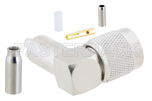 逆極性 TNC オス 直角コネクタ、圧着/はんだ接続、RG316、RG174、RG188、LMR-100、PE-B100、PE-C100、.100インチ