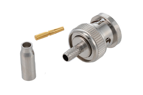 逆極性 BNC オス コネクタ、圧着/はんだ接続、RG174、RG316、RG188、LMR-100、PE-B100、PE-C100、.100インチ