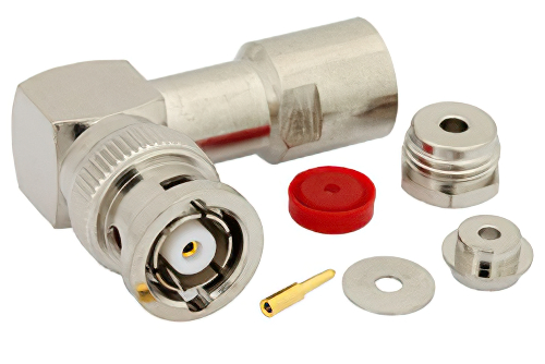 逆極性 BNC オス 直角コネクタ、クランプ/はんだ接続、RG174、RG316、RG188