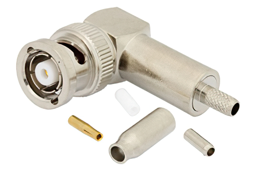 逆極性 BNC オス 直角コネクタ、圧着/はんだ接続、RG174、RG316、RG188