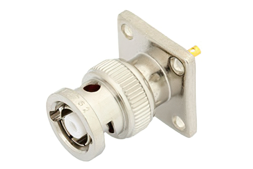 逆極性 BNC オス コネクタ、はんだ接続、4ホールパネルマウント