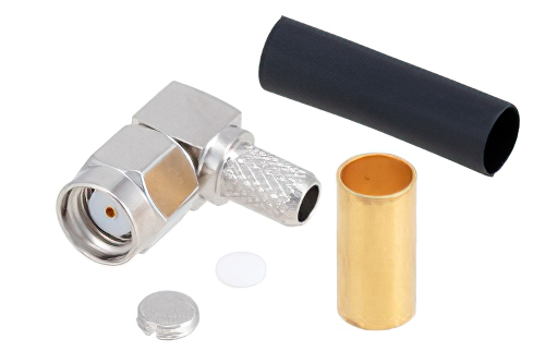 逆極性 SMA オス 直角コネクタ、はんだ接続、RG58、RG55、RG141、RG142、RG223、RG400