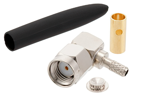 逆極性 SMA オス 直角コネクタ、はんだ接続、RG174、RG316、RG188