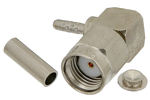 逆極性 SMA オス 直角コネクタ、圧着/はんだ接続、RG178、RG196