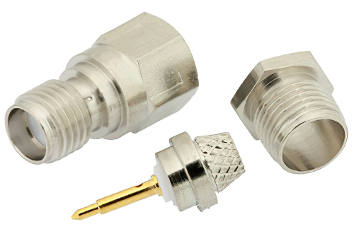 逆極性 SMA メス コネクタ、クランプ/はんだ接続、RG55、RG58、RG141、RG142、RG223、RG303、RG400、PE-C195、PE-P195、LMR-195