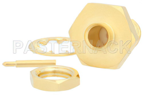 逆極性 SMA メス バルクヘッドマウントコネクタ、はんだ接続、PE-SR402AL、PE-SR402FL、RG402、.235インチD穴