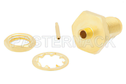 逆極性 SMA メス バルクヘッドマウントコネクタ、はんだ接続、PE-SR405AL、PE-SR405FL、PE-SR405FLJ、PE-SR405TN、RG405、.235インチD穴