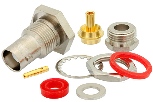 BNC メス バルクヘッドマウントコネクタ、クランプ/はんだ接続、PE-SR405AL、PE-SR405FL、RG405