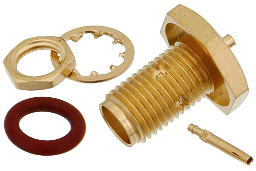 SMA メス バルクヘッドマウントコネクタ、はんだ接続、PE-020SR、.235インチD穴