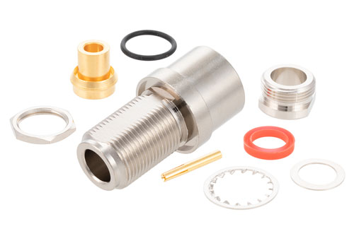 N メス バルクヘッドマウントコネクタ、クランプ/はんだ接続、PE-SR401AL、PE-SR401FL、RG401、.640インチDD穴