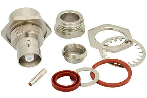 C メス バルクヘッドマウントコネクタ、クランプ/はんだ接続、RG214、RG213、RG393、RG8、RG225、RG11、RG216、RG144、RG215、RG9、.720インチD穴