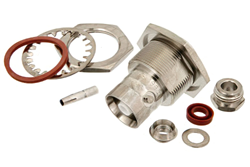 C メス バルクヘッドマウントコネクタ、クランプ/はんだ接続、RG58、RG55、RG141、RG142、RG223、RG400、.720インチD穴