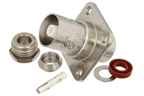 C メス コネクタ、クランプ/はんだ接続、4ホールパネルマウント、RG58、RG142、RG223、RG400、RG141、RG303、RG55、LMR-400、PE-C195、PE-P195、.718インチ穴間隔