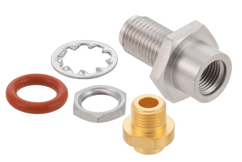 3.5mm メス バルクヘッドマウントコネクタ、クランプ/はんだ接続、PE-SR402AL、PE-SR402FL、RG402、.235インチD穴