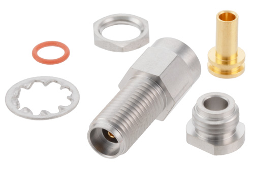 2.92mm メス バルクヘッドマウントコネクタ、クランプ/はんだ接続、PE-SR405AL、PE-SR405FL、PE-SR405FLJ、PE-SR405TN、RG405、.235インチD穴