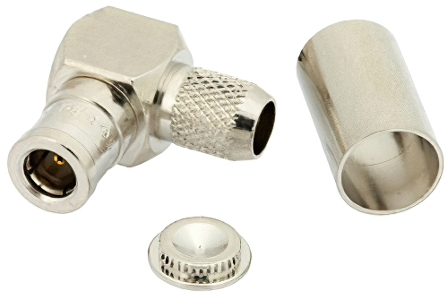 75 Ω Mini SMB プラグ 直角コネクタ、圧着/はんだ接続、RG59、RG62、RG71