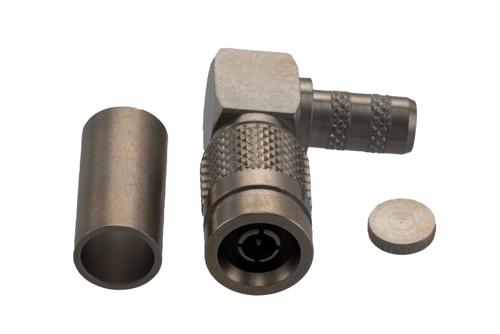 1.0/2.3 Male Right Angle Connector Crimp Attachment for RG58-TPX, LMR-195-FR, RG303, RG58-TPX, RG141, PE-C195, PE-P195, LMR-195-FR, LMR-LW19