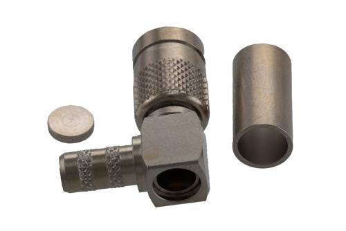 1.0/2.3 Male Right Angle Connector Crimp Attachment for RG58-TPX, LMR-195-FR, RG303, RG58-TPX, RG141, PE-C195, PE-P195, LMR-195-FR, LMR-LW19