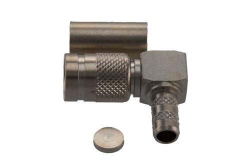 1.0/2.3 Male Right Angle Connector Crimp Attachment for RG58-TPX, LMR-195-FR, RG303, RG58-TPX, RG141, PE-C195, PE-P195, LMR-195-FR, LMR-LW19