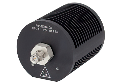 25 W RF ロード最大 18 GHz、SMA オス、丸型黒色 陽極酸化アルミヒートシンク