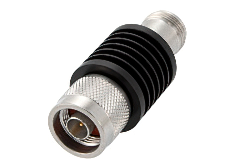 1 dB 固定減衰器、N オス 〜 N メス、黒色 陽極酸化アルミヒートシンク、10 W、最大 18 GHz