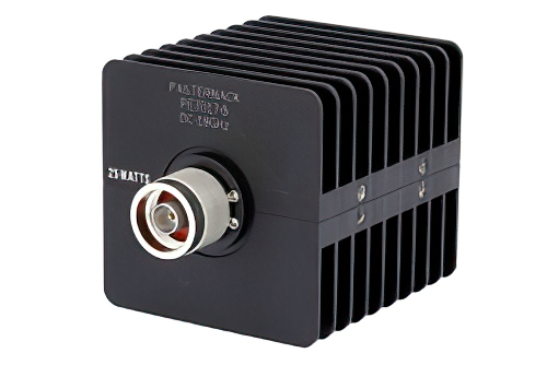 6 dB 固定減衰器、N オス 〜 N メス、黒色 陽極酸化アルミヒートシンク、25 W、最大 18 GHz