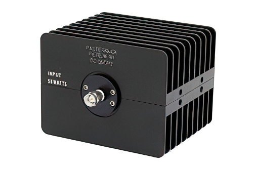 40 dB 固定減衰器、SMA オス 〜 SMA メス 方向性、黒色 陽極酸化アルミヒートシンク、50 W、最大 18 GHz