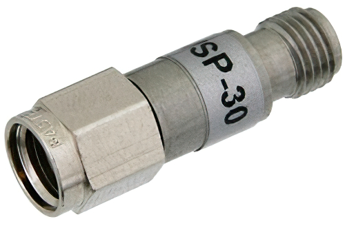 30 dB 固定減衰器、2.92mm オス 〜 2.92mm メス、ステンレス鋼、2 W、最大 26.5 GHz