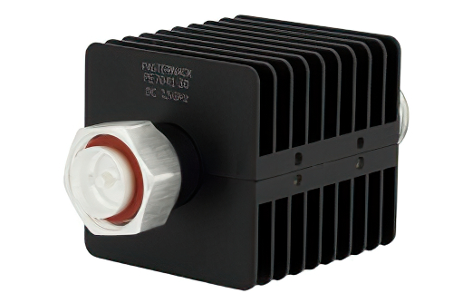 30 dB 固定減衰器、7/16 DIN オス 〜 7/16 DIN メス、黒色 陽極酸化アルミヒートシンク、25 W、最大 7.5 GHz