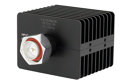 20 dB 固定減衰器、7/16 DIN オス 〜 7/16 DIN メス 方向性、黒色 陽極酸化アルミヒートシンク、50 W、最大 7.5 GHz