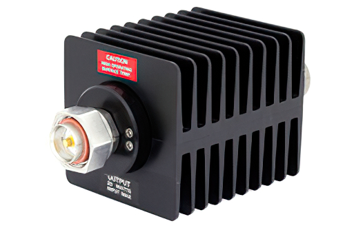 6 dB 固定減衰器、7/16 DIN オス 〜 7/16 DIN メス 方向性、黒色 陽極酸化アルミヒートシンク、100 W、最大 1.5 GHz