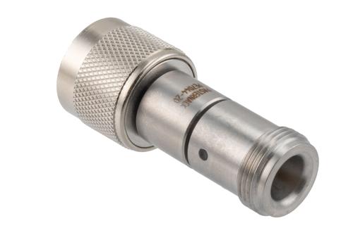 20 dB 固定減衰器、75 Ω N オス 〜 75 Ω N メス、防錆処理ステンレス鋼、2 W、最大 4 GHz