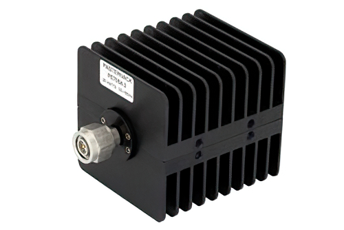 3 dB 固定減衰器、TNC オス 〜 TNC メス、黒色 陽極酸化アルミヒートシンク、25 W、最大 18 GHz