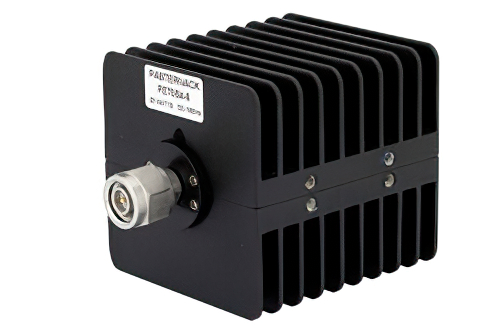 6 dB 固定減衰器、TNC オス 〜 TNC メス、黒色 陽極酸化アルミヒートシンク、25 W、最大 18 GHz