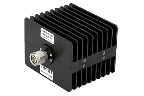40 dB 固定減衰器、TNC オス 〜 TNC メス 方向性、黒色 陽極酸化アルミヒートシンク、50 W、最大 18 GHz