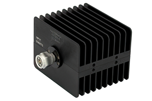 6 dB 固定減衰器、TNC オス 〜 TNC メス 方向性、黒色 陽極酸化アルミヒートシンク、50 W、最大 18 GHz